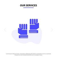 nos services gant gants gardien de but sport solide glyphe icône modèle de carte web vecteur