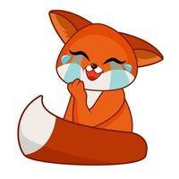 mignon renard emoji drôle. le petit renard rouge rit avec l'expression des larmes. illustration vectorielle d'animal de dessin animé, concept d'émotions différentes vecteur