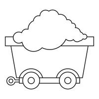 chariot sur roues avec icône de charbon, style de contour vecteur