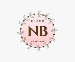 initiale nb logo féminin. utilisable pour les logos nature, salon, spa, cosmétique et beauté. élément de modèle de conception de logo vectoriel plat.