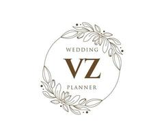 collection de logos de monogramme de mariage lettre initiales vz, modèles minimalistes et floraux modernes dessinés à la main pour cartes d'invitation, réservez la date, identité élégante pour restaurant, boutique, café en image vectorielle vecteur