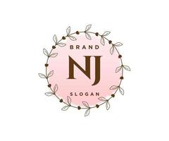 logo féminin nj initial. utilisable pour les logos nature, salon, spa, cosmétique et beauté. élément de modèle de conception de logo vectoriel plat.