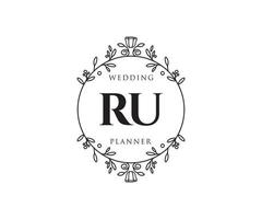 collection de logos de monogramme de mariage lettre initiales ru, modèles minimalistes et floraux modernes dessinés à la main pour cartes d'invitation, réservez la date, identité élégante pour restaurant, boutique, café en image vectorielle vecteur