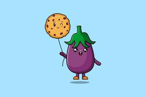 flotteur d'aubergine de dessin animé mignon avec ballon de biscuits vecteur