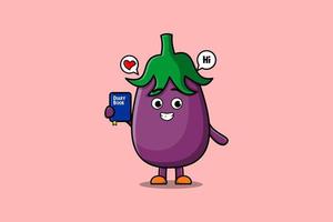 personnage d'aubergine de dessin animé mignon tenant un livre de journal vecteur