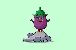 mignon, dessin animé, aubergine, caractère, debout, dans, pierre vecteur