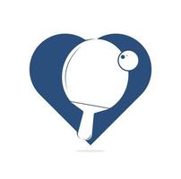 raquettes de tennis de table avec illustration vectorielle de balle coeur forme concept logo. tennis de table aime le logo rétro ou le vecteur d'étiquette vintage du club de sport de ping-pong.