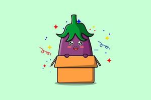 personnage d'aubergine de dessin animé mignon hors de la boîte vecteur