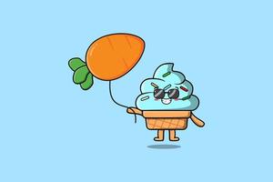 glace de dessin animé mignon flottant avec carotte vecteur