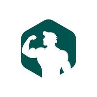 club de fitness, modèle de logo vectoriel de gym. emblème de club de fitness ou de gym avec homme athlétique posant.