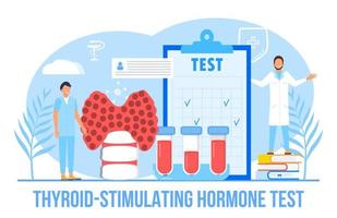 vecteur de concept de test d'hormone stimulant la thyroïde pour le site Web médical. vecteur de concept d'hypothyroïdie. les endocrinologues diagnostiquent et traitent la glande thyroïde humaine. les spécialistes fabriquent des hormones de test sanguin.