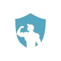 club de fitness, modèle de logo vectoriel de gym. emblème de club de fitness ou de gym avec homme athlétique posant.
