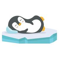 mignon pingouin dormant sur la banquise vecteur
