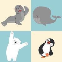 joli jeu de dessin animé d'animaux arctiques vecteur