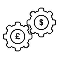icône d'engrenage d'argent de crédit, style de contour vecteur