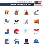 joyeux jour de l'indépendance usa pack de 16 appartements créatifs de fête célébrer camping ballons arme modifiable usa day vector design elements