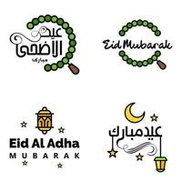 eid mubarak lettrage manuscrit pack vectoriel de 4 calligraphies avec des étoiles isolées sur fond blanc pour votre conception