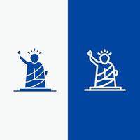 points de repère liberté de statue usa ligne et glyphe icône solide bannière bleue ligne et glyphe icône solide bannière bleue vecteur