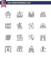 usa independance day line ensemble de 16 pictogrammes usa d'instrument de parade washington drum repère modifiable usa day vector design elements