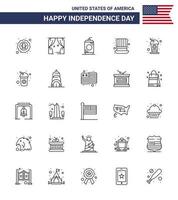 joyeux jour de l'indépendance 4 juillet ensemble de 25 lignes pictogramme américain de bouteille présidents usa chapeau usa modifiable usa day vector design elements