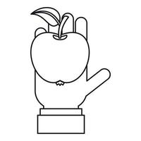 pomme dans l'icône de la main, style de contour vecteur