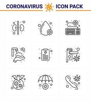 icônes de sensibilisation au coronavirus icône de 9 lignes virus corona lié à la grippe comme le dossier du patient se laver les mains du clavier vingt secondes coronavirus viral 2019nov éléments de conception de vecteur de maladie