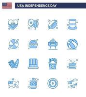 groupe de 16 blues pour le jour de l'indépendance des états-unis d'amérique tels que le chapeau magique de balle chapeau de boule américain modifiable usa day vector design elements