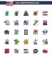 usa independance day plat rempli ligne ensemble de 25 pictogrammes usa de bruants repas bâtiment nourriture burger modifiable usa day vector design elements