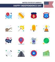 ensemble de 16 icônes de la journée des états-unis symboles américains signes de la fête de l'indépendance pour le bouclier de la police de la fumée éléments de conception vectoriels américains modifiables de la journée des états-unis vecteur