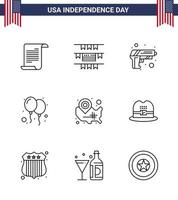 ensemble de 9 icônes de la journée des états-unis symboles américains signes de la fête de l'indépendance pour la fête de la sécurité de la carte des états-unis célébrer les éléments de conception vectorielle modifiables de la journée des états-unis vecteur