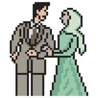 portrait de couple de mariage musulman avec un design pixel art. illustration vectorielle. vecteur