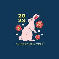 carte de nouvel an chinois. lapin chinois avec des fleurs. illustration vectorielle plane. vecteur