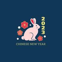 carte de nouvel an chinois. lapin chinois avec des fleurs. illustration vectorielle plane. vecteur