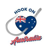 conception d'illustration vectorielle crochet et drapeau australien, parfaite pour la conception du logo du club de pêche vecteur