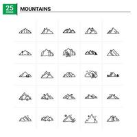 25 montagnes icon set vector background
