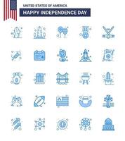 joyeux jour de l'indépendance 4 juillet ensemble de 25 pictogrammes américains de blues d'insigne militaire washington award party modifiables usa day vector design elements