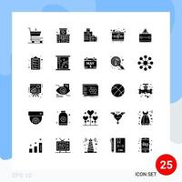 ensemble de 25 pack de glyphes solides commerciaux pour cas sac d'argent amour porte-documents éléments de conception vectoriels modifiables vecteur