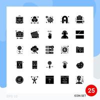 ensemble de 25 glyphes solides universels pour les applications web et mobiles code informatique dollar voyage bateau gonflable éléments de conception vectoriels modifiables vecteur