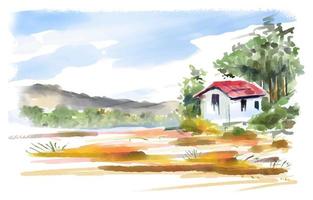 petite maison dans une belle campagne, aquarelle vecteur