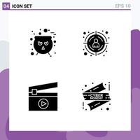groupe de 4 signes et symboles de glyphes solides pour les médias de bord effrayant cible client vente éléments de conception vectoriels modifiables vecteur