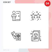 ligne d'interface mobile ensemble de 4 pictogrammes d'emploi de parti de licenciement passeport personnel éléments de conception vectoriels modifiables vecteur