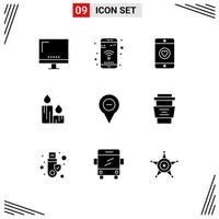 9 icônes créatives signes et symboles modernes de carte nature wifi bougie de Pâques éléments de conception vectoriels modifiables vecteur