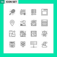 ensemble de 16 contours vectoriels sur la grille pour les paramètres d'emplacement du marqueur minimiser les éléments de conception vectoriels modifiables du navigateur vecteur