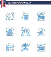 ensemble de 9 icônes de la journée des états-unis symboles américains signes de la fête de l'indépendance pour le prix maison des états-unis point de repère américain modifiable éléments de conception de vecteur de la journée des états-unis