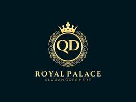 lettre qd logo victorien de luxe royal antique avec cadre ornemental. vecteur