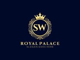 lettre sw logo victorien de luxe royal antique avec cadre ornemental. vecteur