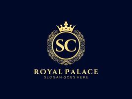 lettre sc logo victorien de luxe royal antique avec cadre ornemental. vecteur