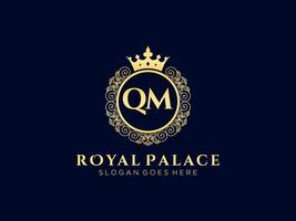 lettre qm logo victorien de luxe royal antique avec cadre ornemental. vecteur