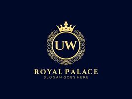 lettre uw logo victorien de luxe royal antique avec cadre ornemental. vecteur