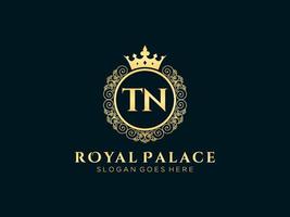 lettre tn logo victorien de luxe royal antique avec cadre ornemental. vecteur